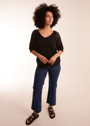 Blue Vanilla Black Crochet Lace V Neck Top