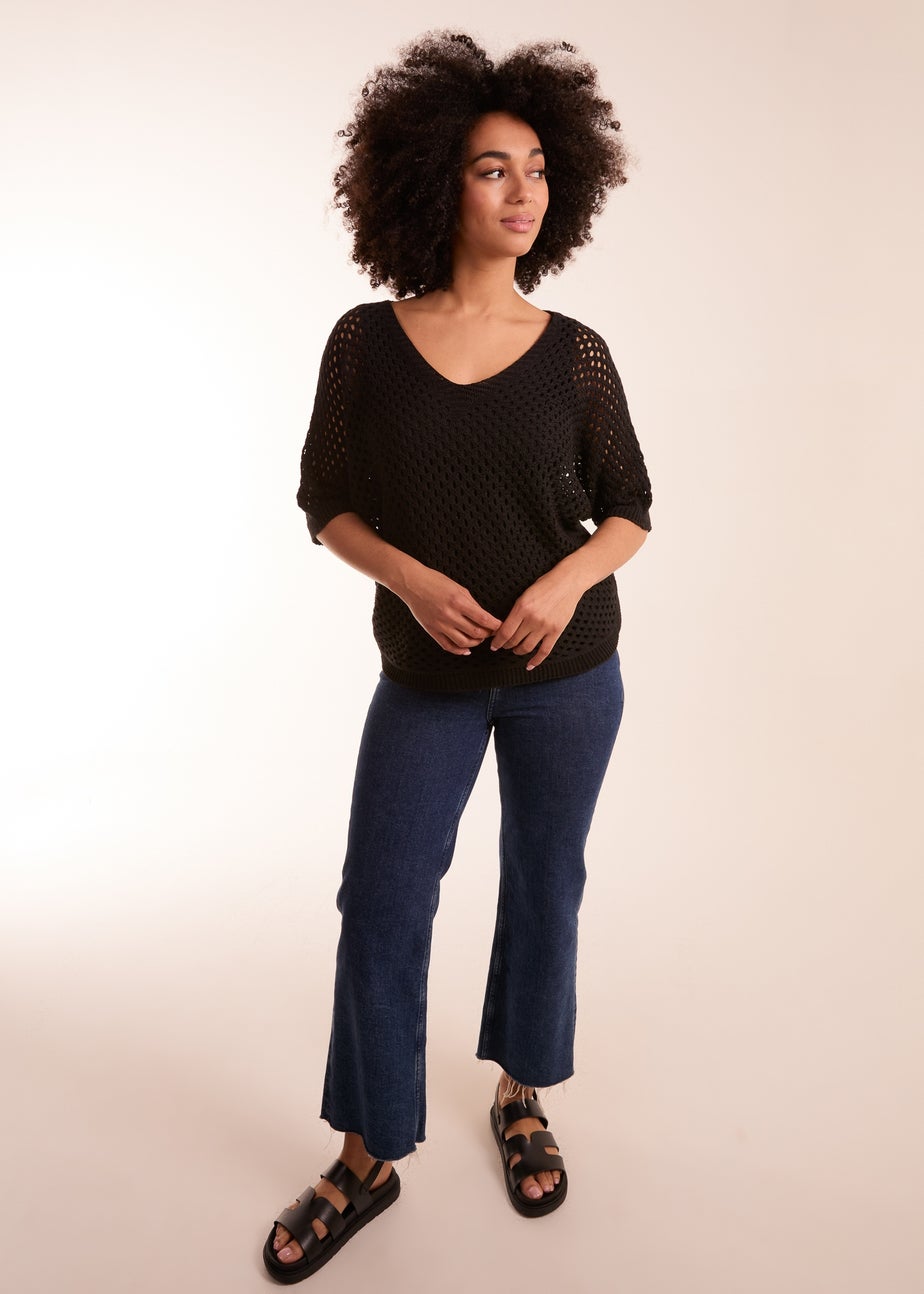 Blue Vanilla Black Crochet Lace V Neck Top