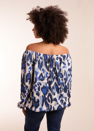 Blue Vanilla Blue Leopard Print Off Shoulder Top