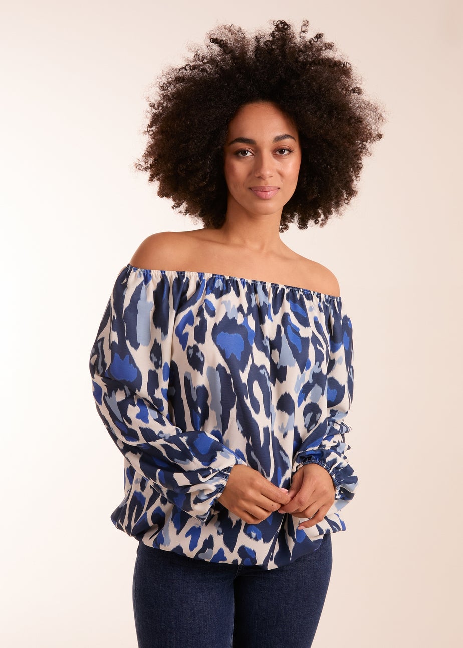 Blue Vanilla Blue Leopard Print Off Shoulder Top