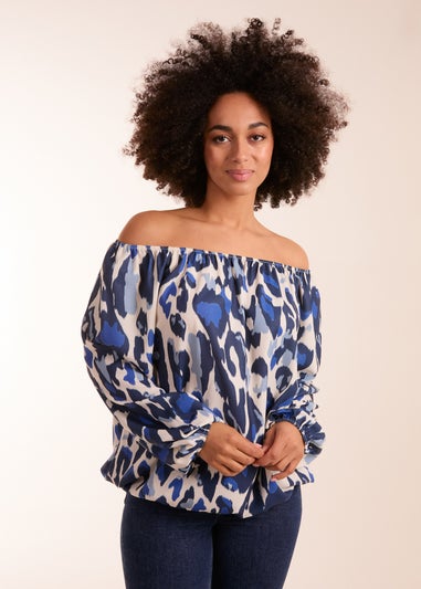 Blue Vanilla Blue Leopard Print Off Shoulder Top