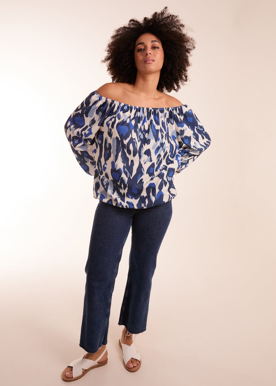 Blue Vanilla Blue Leopard Print Off Shoulder Top