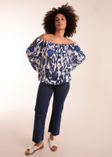 Blue Vanilla Blue Leopard Print Off Shoulder Top