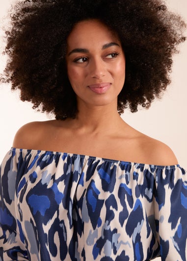 Blue Vanilla Blue Leopard Print Off Shoulder Top