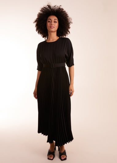 Blue Vanilla Black Pleated Dress With Belt