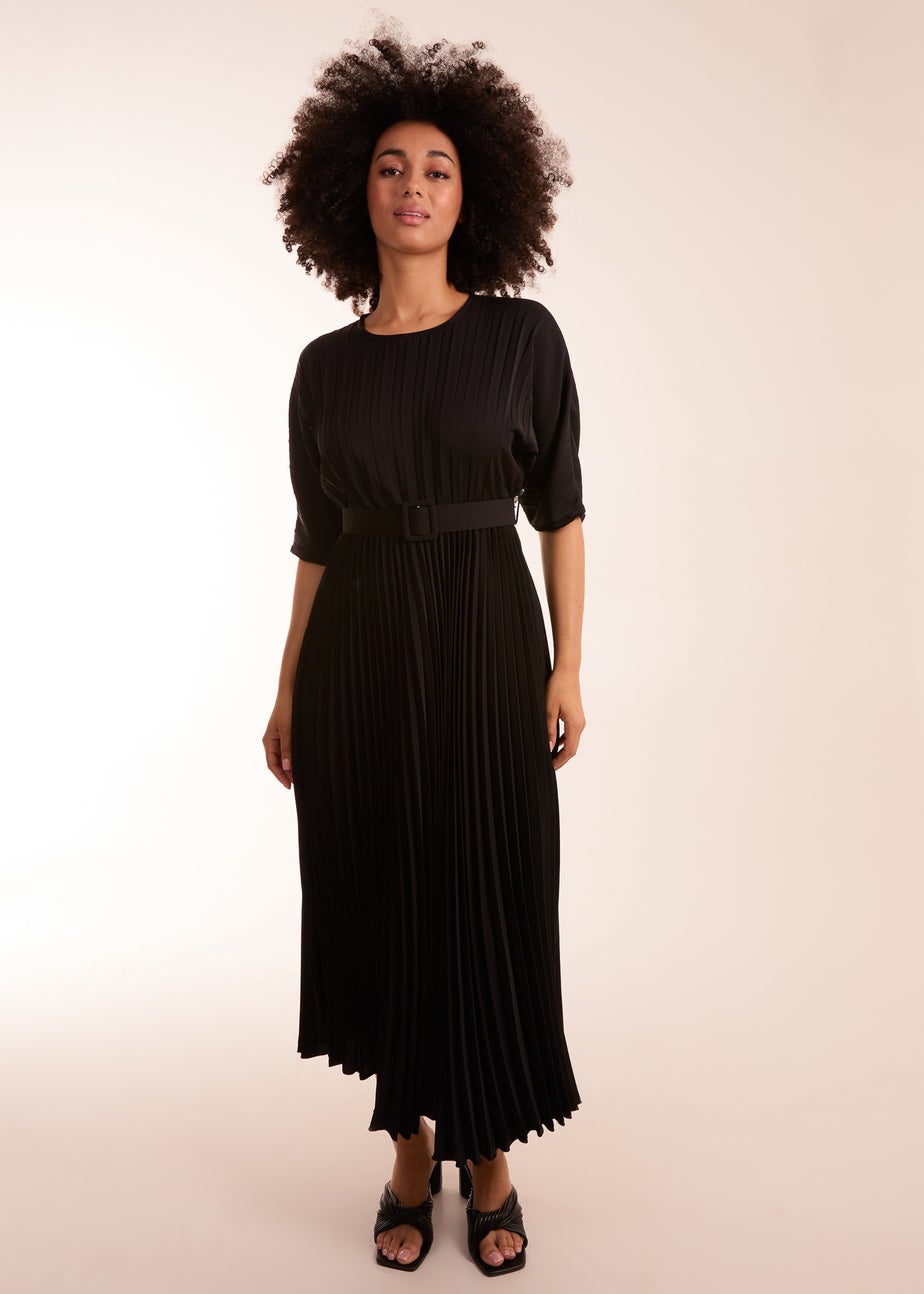 Blue Vanilla Black Pleated Dress With Belt