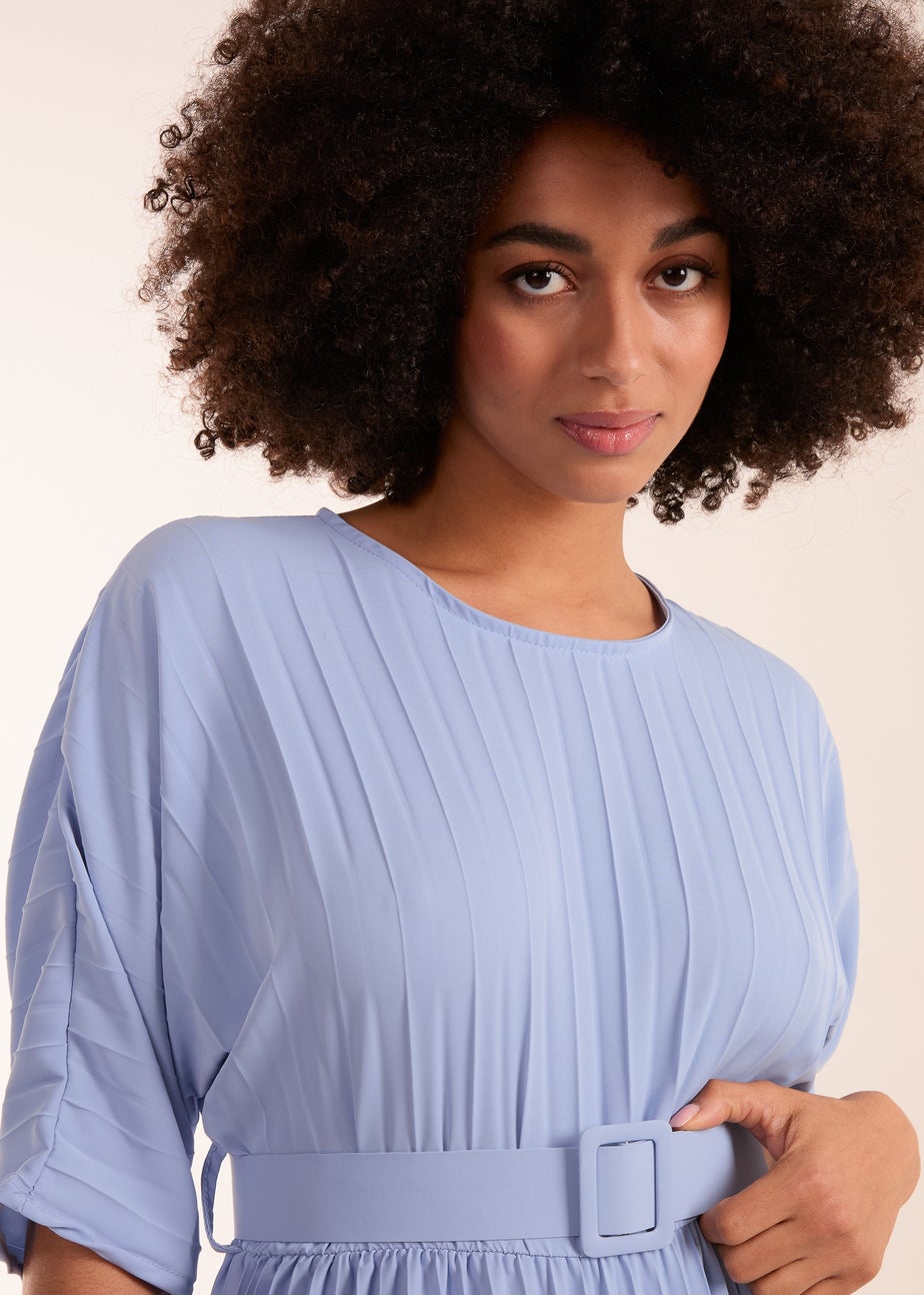 Blue Vanilla Blue Pleated Dress With Belt