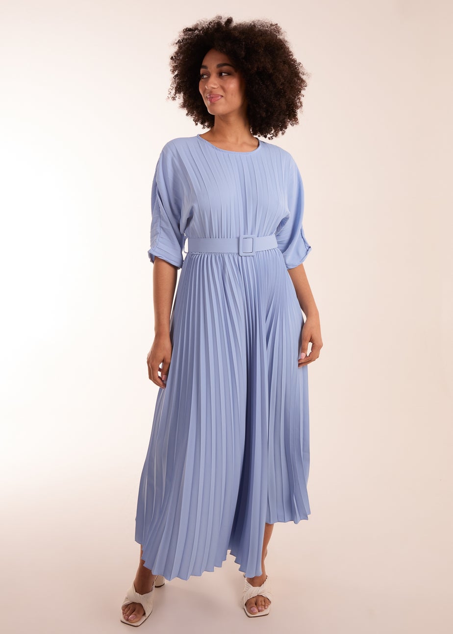 Blue Vanilla Blue Pleated Dress With Belt