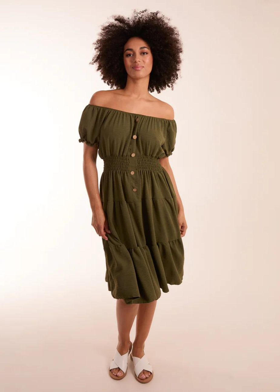 Blue Vanilla Khaki Coconut Button Dress