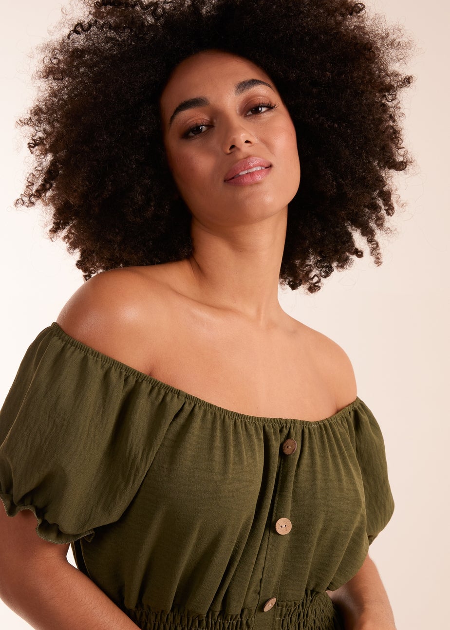 Blue Vanilla Khaki Coconut Button Dress