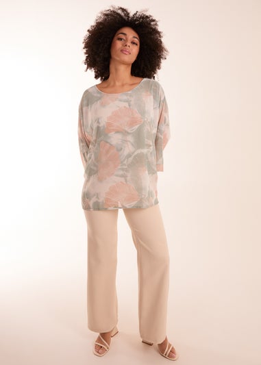 Blue Vanilla Green Feather Shell Print Top