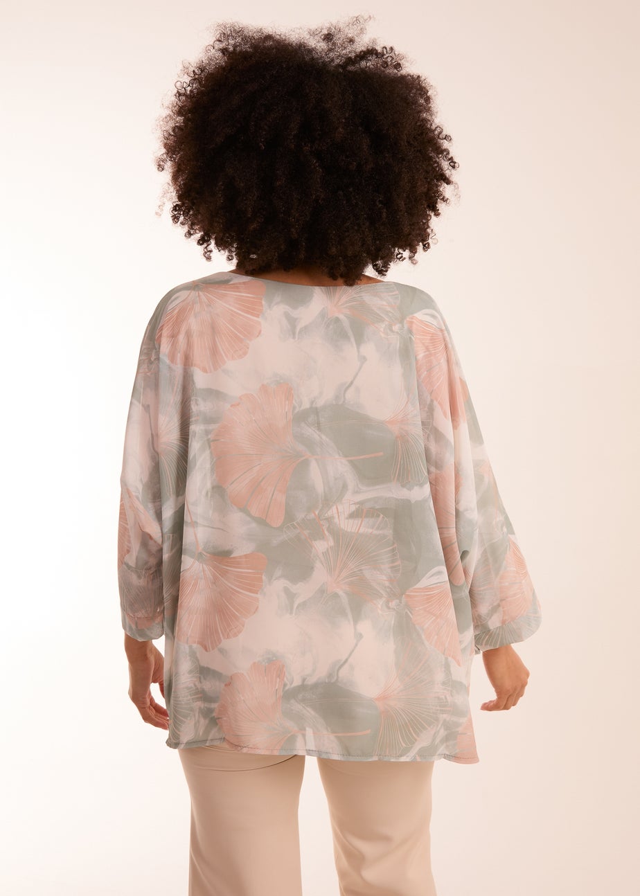 Blue Vanilla Green Feather Shell Print Top