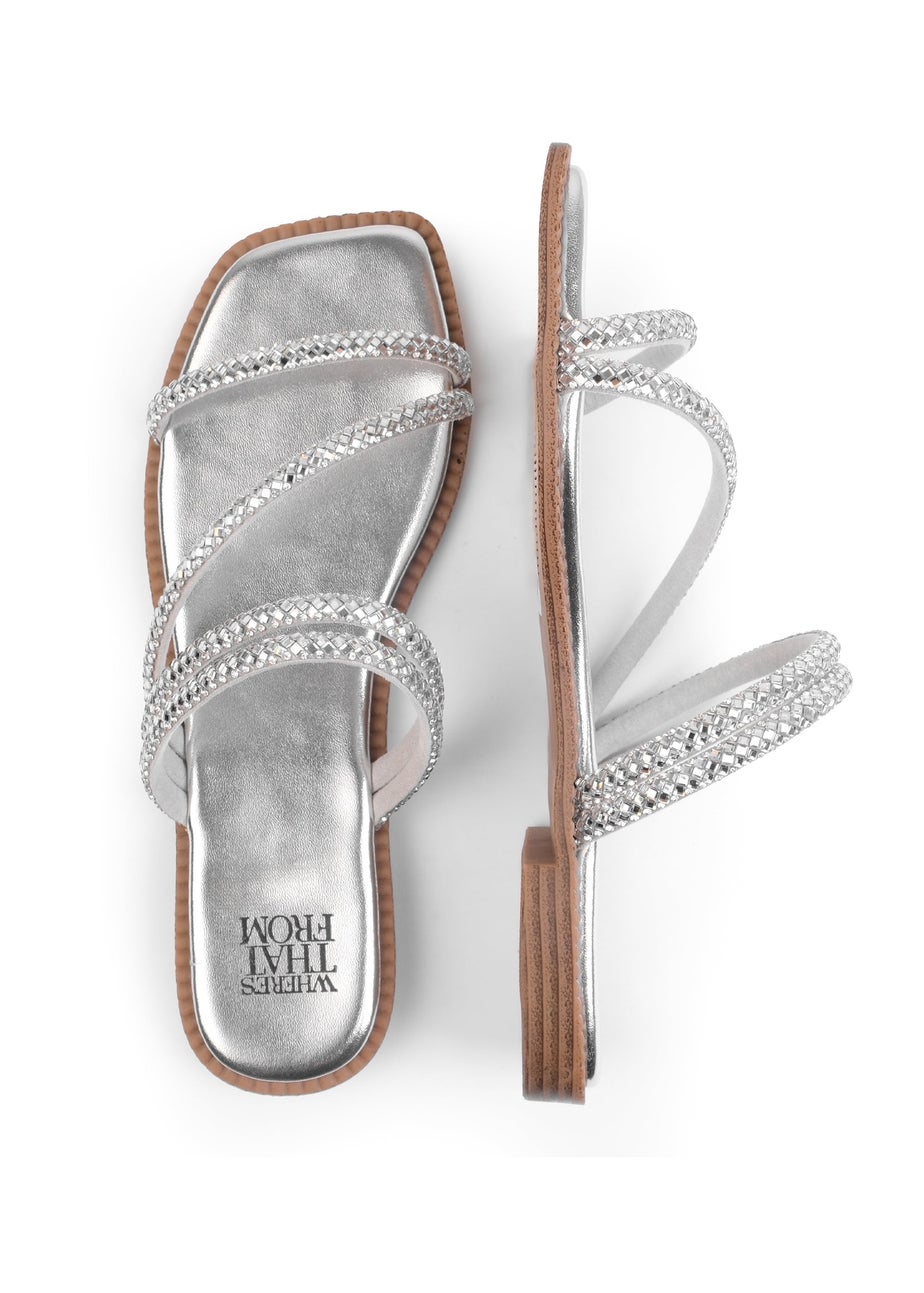 Where's That From Silver Dream Strappy Flat Sandals Matalan