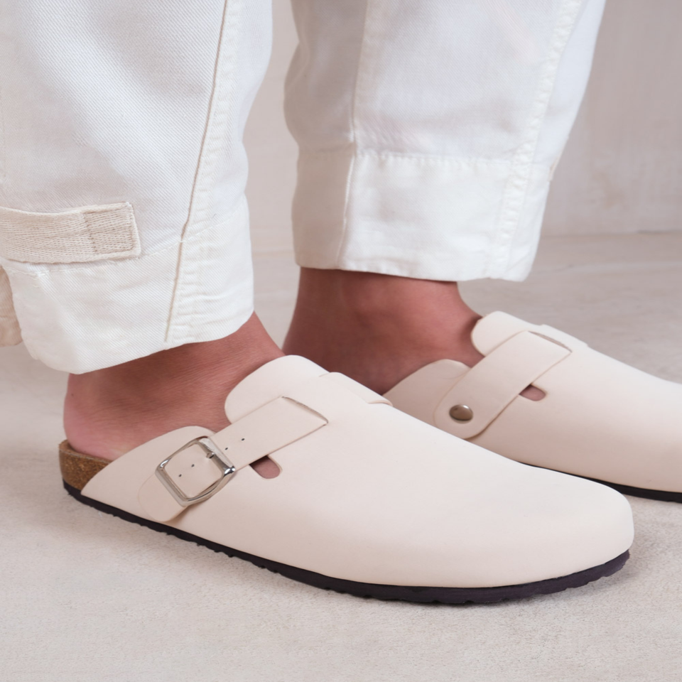 Where's That From Cream Nubuck Palm Closed Toe Flat Sandals