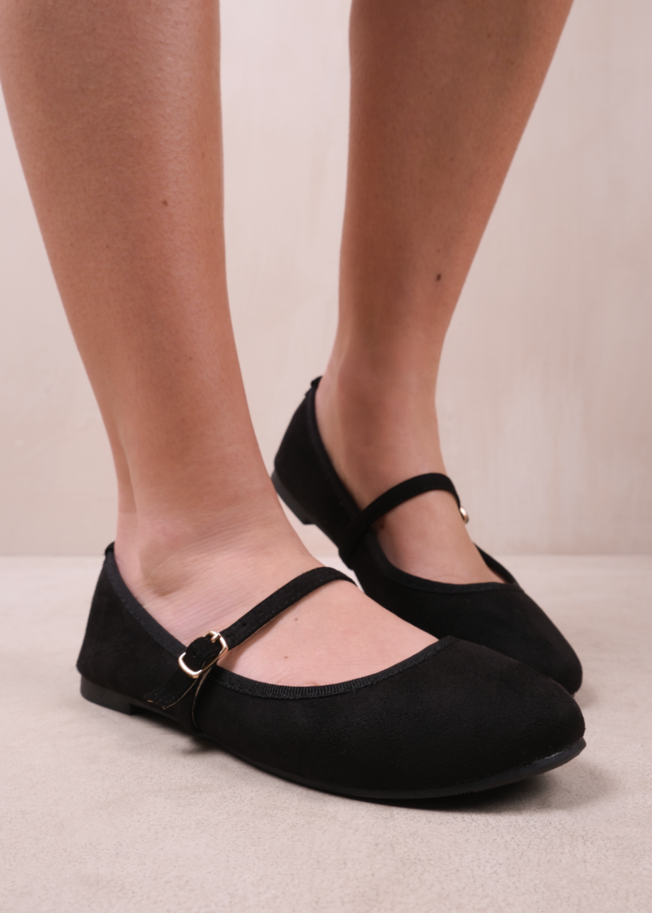 Where's That From Black Suede Josie Ballerina Flats