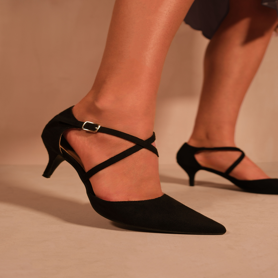 Where's That From Black Suede Kennedi Low Kitten Heels