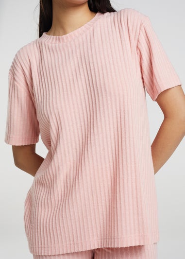 Brave Soul Pink Oversized T-shirt & Cycling Shirts Lounge Set