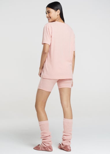 Brave Soul Pink Oversized T-shirt & Cycling Shirts Lounge Set