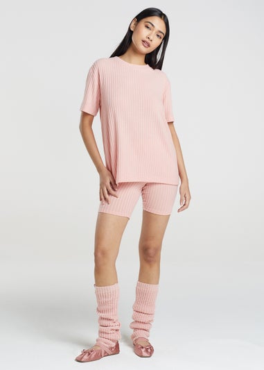 Brave Soul Pink Oversized T-shirt & Cycling Shirts Lounge Set