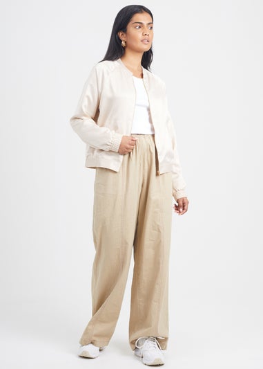 Brave Soul Ivory Satin Bomber Jacket