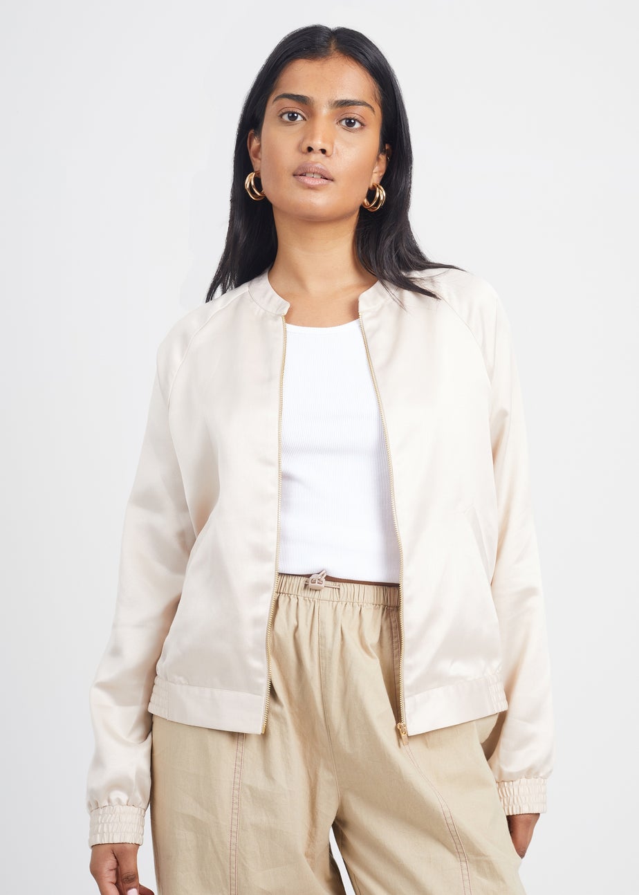 Brave Soul Ivory Satin Bomber Jacket