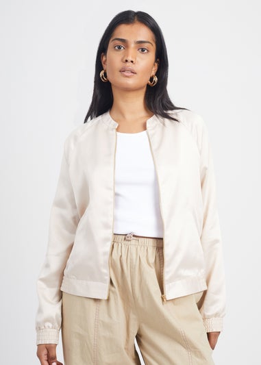 Brave Soul Ivory Satin Bomber Jacket