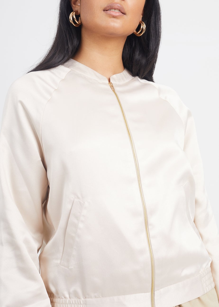 Brave Soul Ivory Satin Bomber Jacket