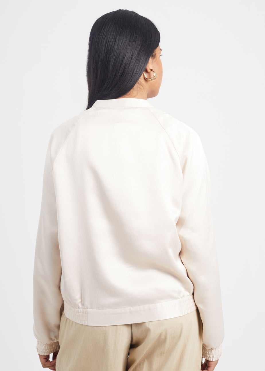Brave Soul Ivory Satin Bomber Jacket