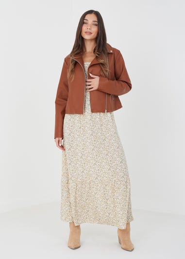 Brave Soul Tan High Shine PU Biker Jacket