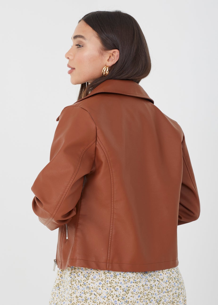 Brave Soul Tan High Shine PU Biker Jacket