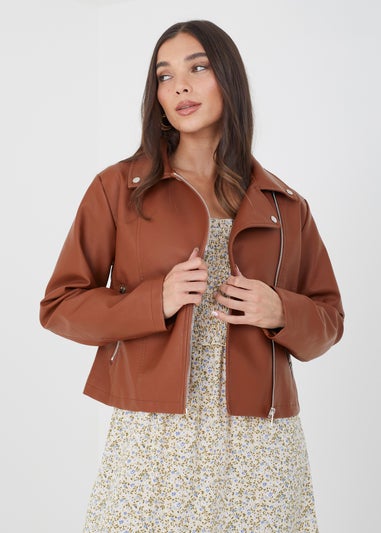 Brave Soul Tan High Shine PU Biker Jacket