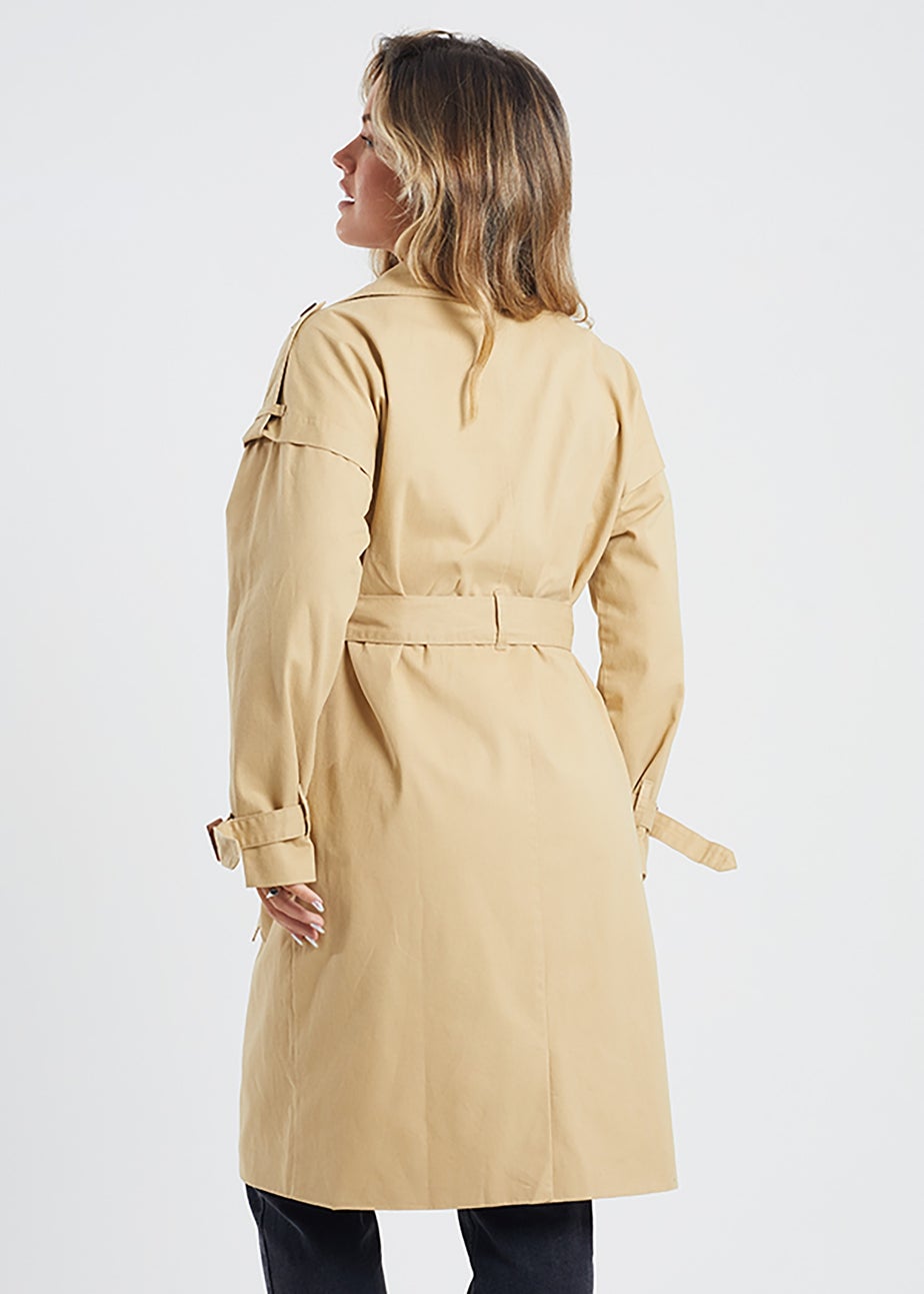 Brave Soul Stone Cotton Twill Double Breasted Mac