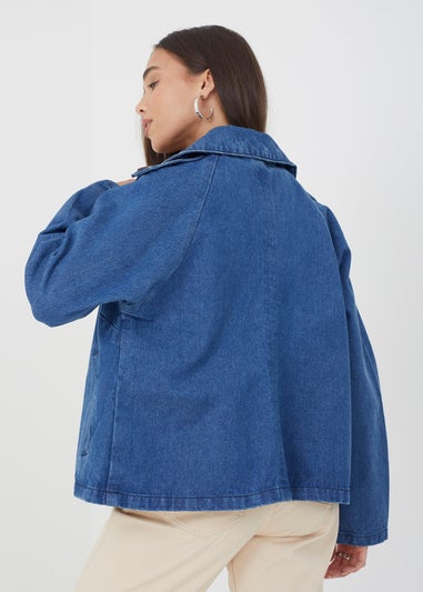 Brave Soul Blue Double Breasted Short Denim Trenchcoat