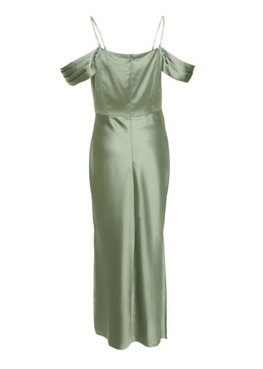Quiz Green Satin Drop Shoulder Midaxi Dress