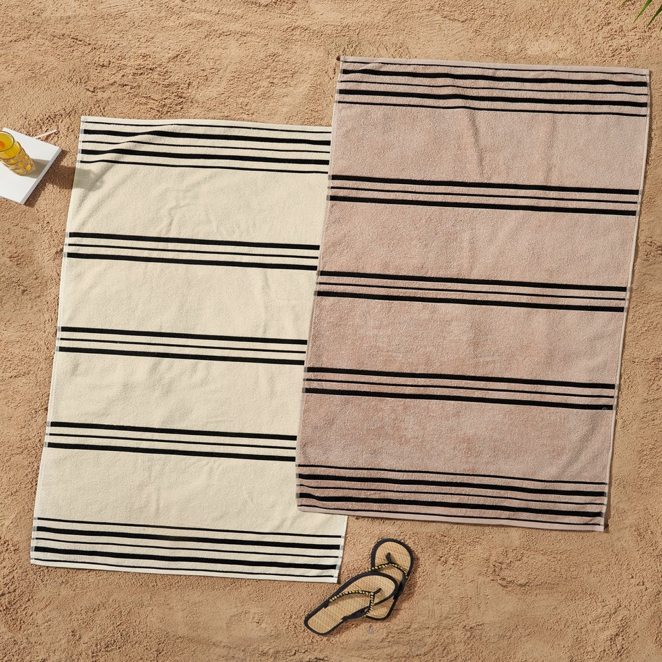Catherine Lansfield Banded Stripe Cotton Beach Towel Pair