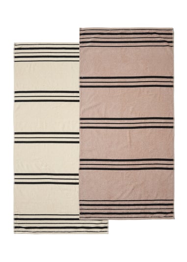 Catherine Lansfield Banded Stripe Cotton Beach Towel Pair