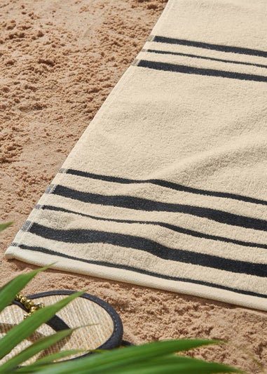 Catherine Lansfield Banded Stripe Cotton Beach Towel Pair