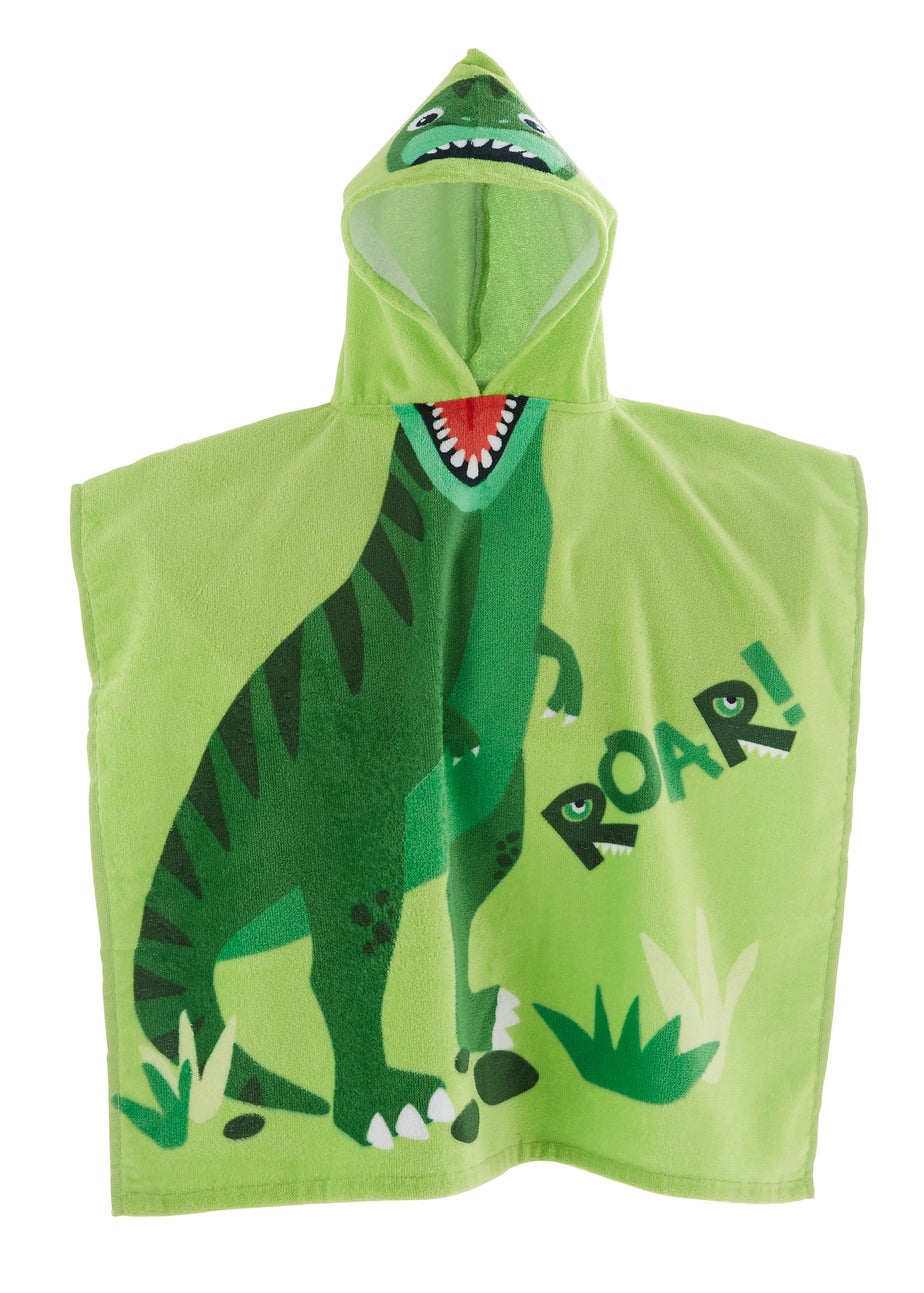 Catherine Lansfield Green Kids Dinosaur Hooded Towel Poncho