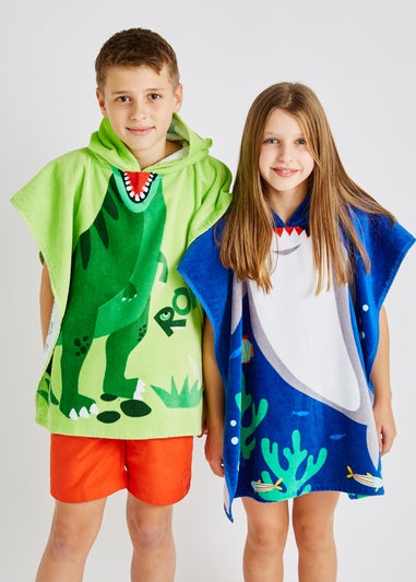 Catherine Lansfield Green Kids Dinosaur Hooded Towel Poncho
