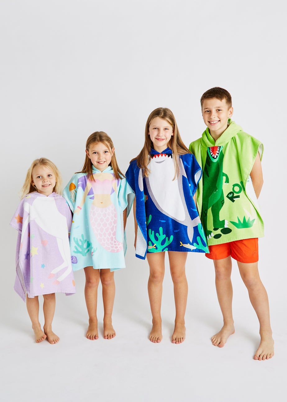 Catherine Lansfield Aqua Kids Mermaid Hooded Towel Poncho