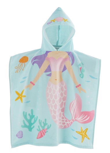 Catherine Lansfield Aqua Kids Mermaid Hooded Towel Poncho