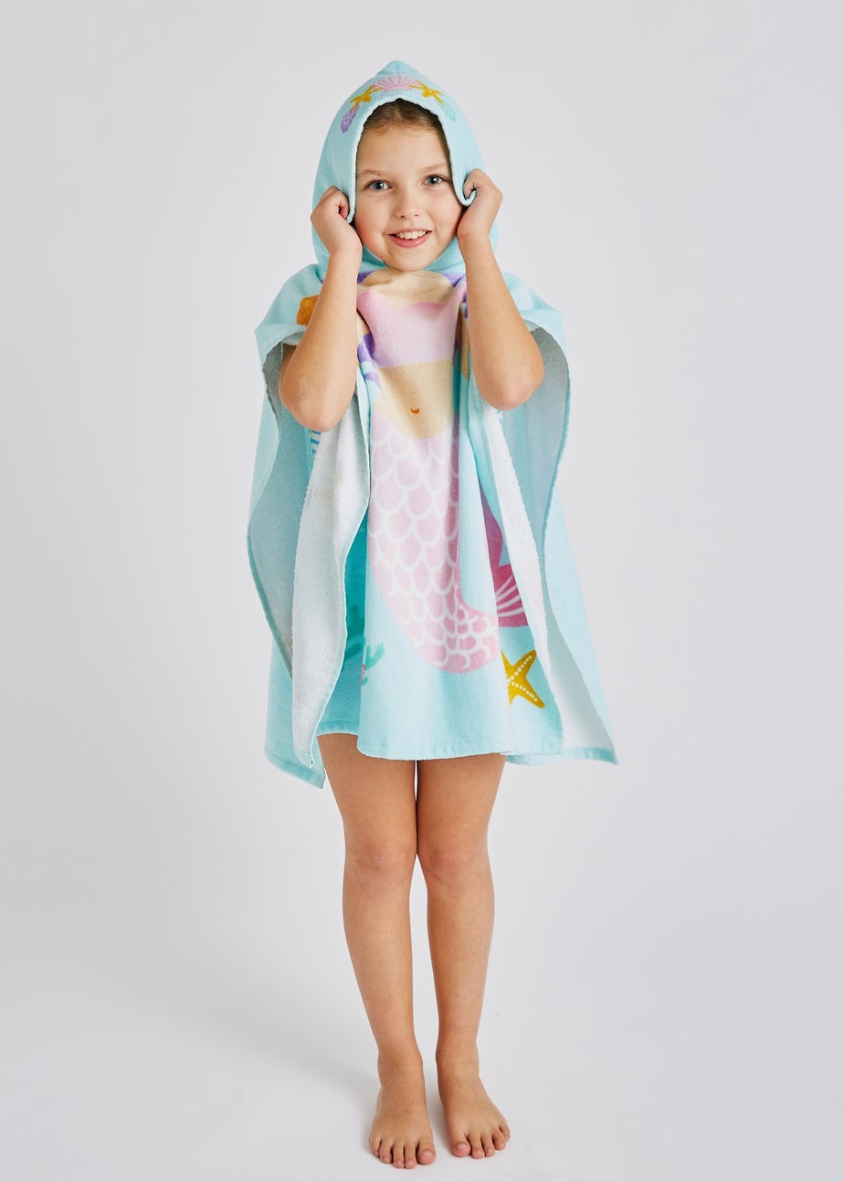 Catherine Lansfield Aqua Kids Mermaid Hooded Towel Poncho