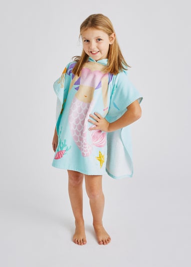 Catherine Lansfield Aqua Kids Mermaid Hooded Towel Poncho