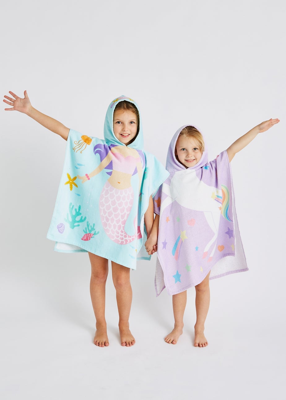 Catherine Lansfield Aqua Kids Mermaid Hooded Towel Poncho