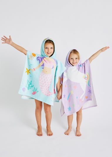 Catherine Lansfield Aqua Kids Mermaid Hooded Towel Poncho