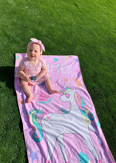 Catherine Lansfield Pink Summer Unicorn Cotton Beach Towel