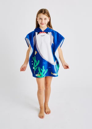 Catherine Lansfield Blue Kids Shark Hooded Towel Poncho