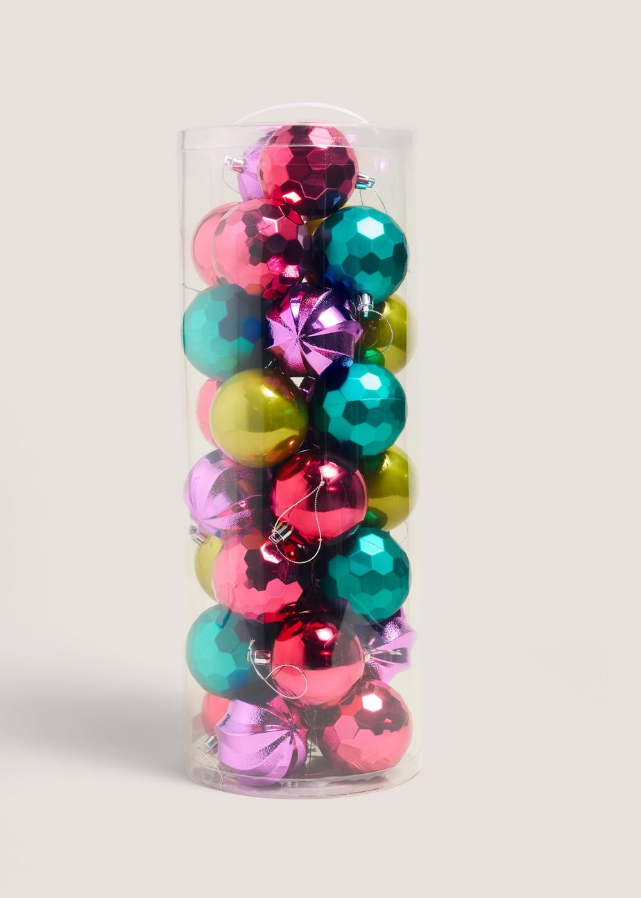 30 Pack Joyful Multicolour Baubles