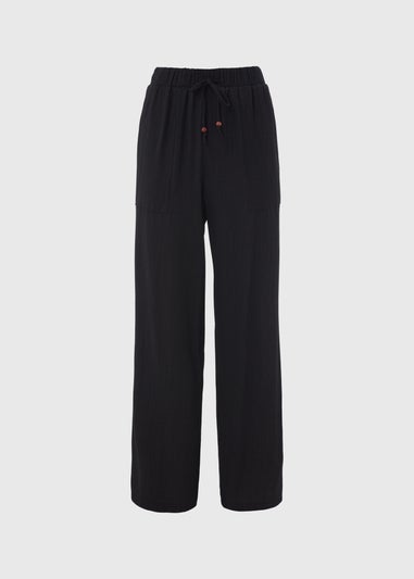 Black Textured Wide Leg Trousers
