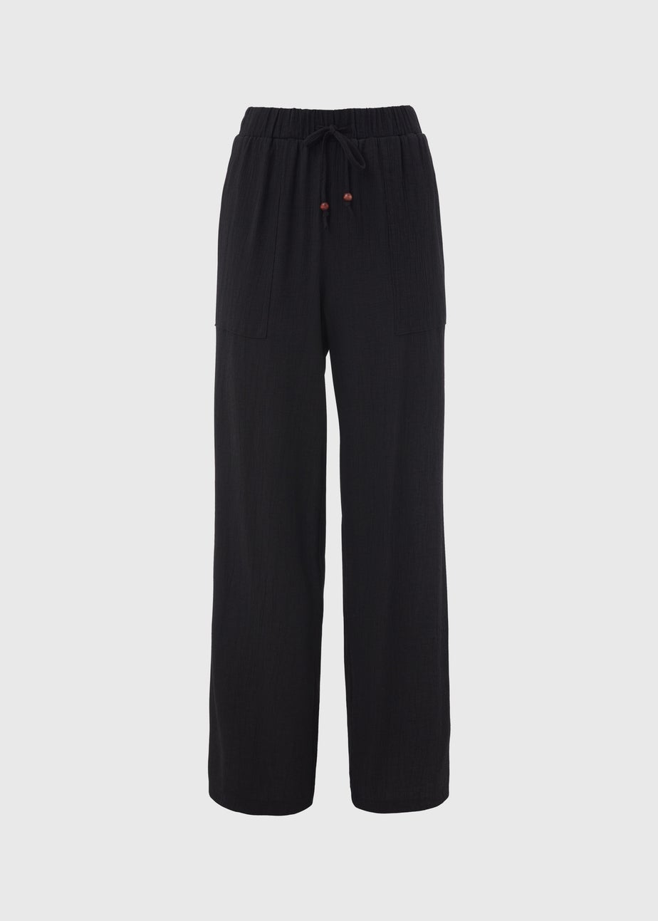 Black Textured Wide Leg Trousers